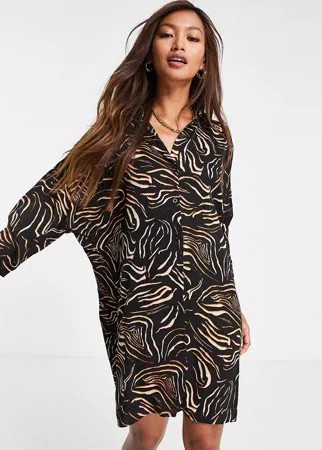 Платье-рубашка в стиле oversized с абстрактным звериным принтом Urban Threads-Разноцветный