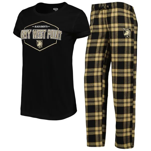 Женская спортивная черная/золотая футболка с изображением армейских черных рыцарей Concepts и фланелевые брюки, комплект для сна