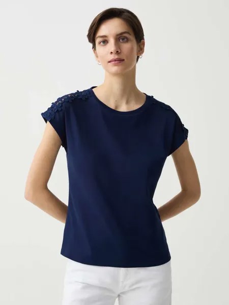 Футболка с аппликацией из цветочного кружева Ovs, цвет navy blue