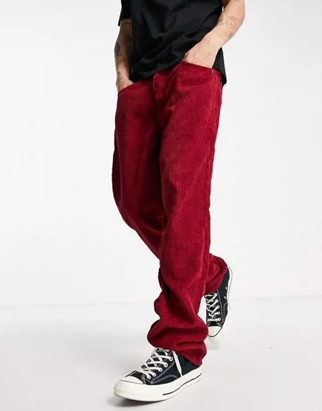 Прямые бордовые брюки из вельвета в рубчик от комплекта Liquor N Poker-Красный