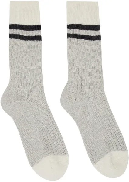 Хлопковые носки серого и кремового цвета Brunello Cucinelli