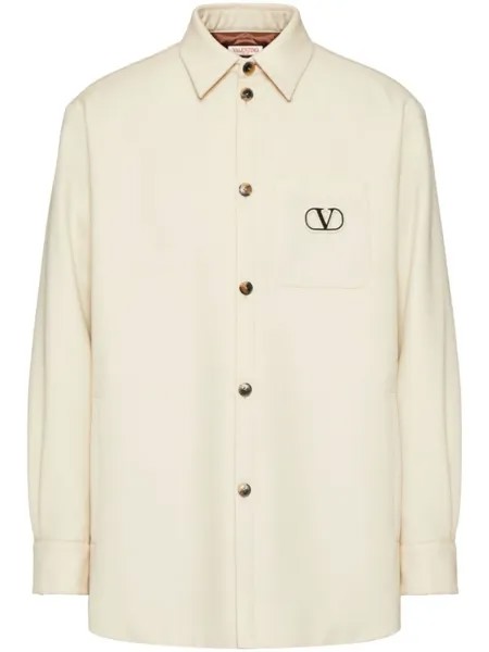 Valentino Garavani шерстяная куртка-рубашка с логотипом VLogo Signature, нейтральный цвет