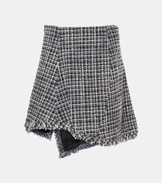 Мини-юбка из твида с добавлением шерсти Sacai, цвет off whitexblue