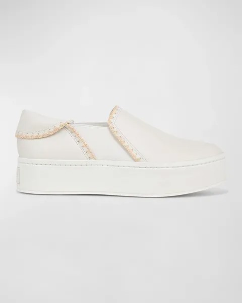 Кроссовки Warren на платформе из рафии с отстрочкой Vince, цвет White Foam Leather