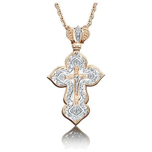 Крестик PLATINA, красное, комбинированное золото, 585 проба