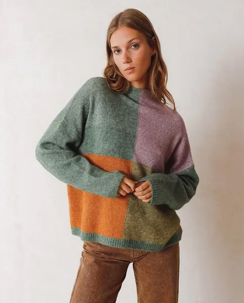Разноцветный женский свитер Perkins с воротником Indi & Cold, зеленый