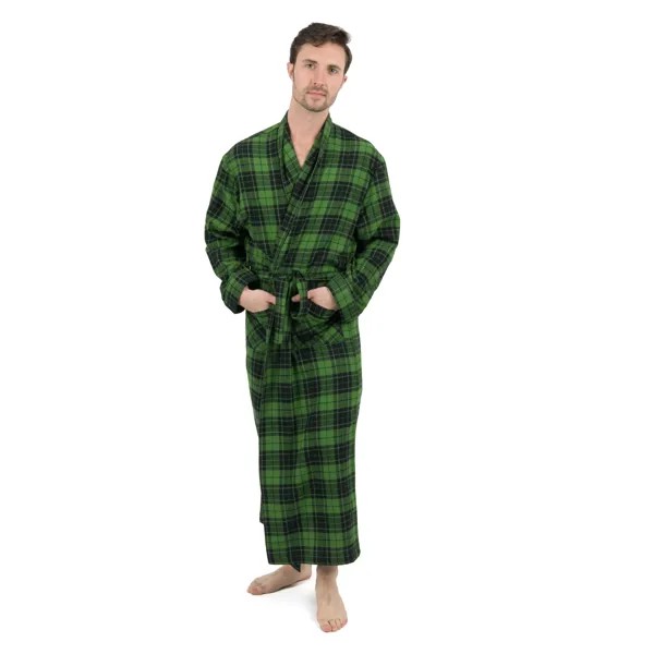Рождественский мужской фланелевой халат в клетку Leveret, цвет Plaid Black & Green