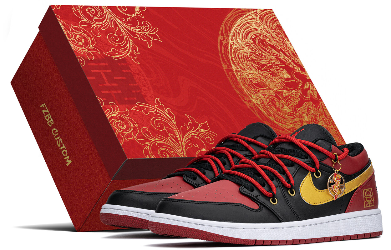 Кроссовки Air Jordan 1 Vintage Basketball Shoes Men Low-top Black/red/gold, черный/красный/золотой