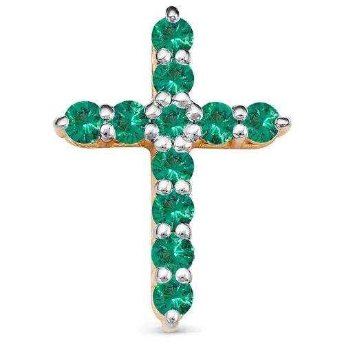 Крестик Vesna jewelry, красное золото, 585 проба, родирование, изумруд