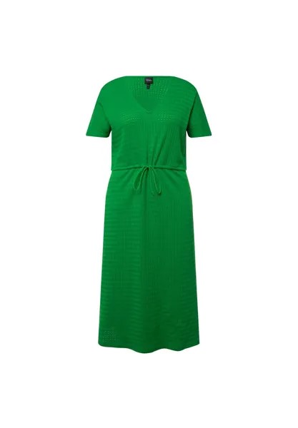 Летнее платье TEXTURED KNIT SHORT SLEEVE DRAWSTRING WAIST Ulla Popken, зеленый