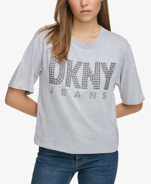 Женская футболка с круглым вырезом и украшенным логотипом DKNY Jeans, серый