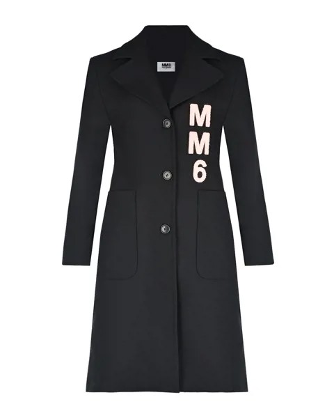Черное пальто с розовым лого MM6 Maison Margiela детское