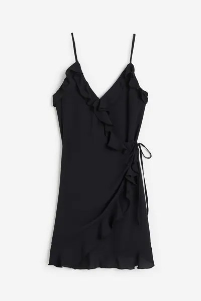Платье H&M Flounce-trimmed Wrap, черный