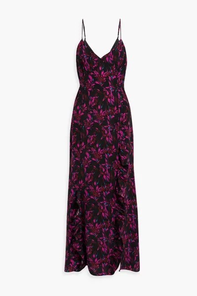 Платье макси из шелкового крепдешина с рюшами и леопардовым принтом Les Rêveries, пурпурный