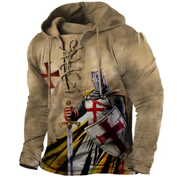 Мужская винтажная футболка с капюшоном и длинными рукавами Templar Cross Tie
