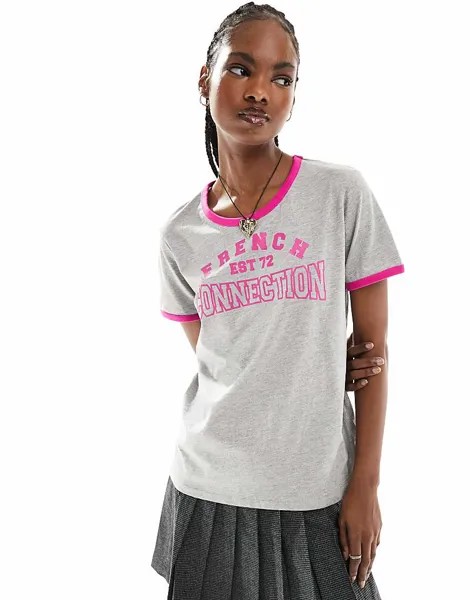 Серая меланжевая футболка French Connection Collegier Ringer