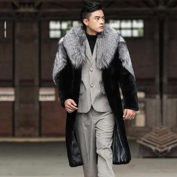 Модное мужское меховое пальто, зимнее женское пальто с имитацией норкового меха, норковая Вельветовая ветровка, пальто из лисьего меха, дли...