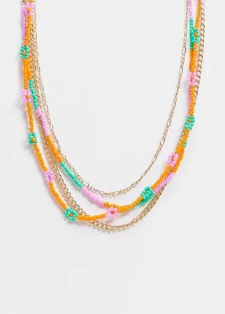 Ожерелье-чокер с разноцветными бусинами Monki Mahayla-Многоцветный