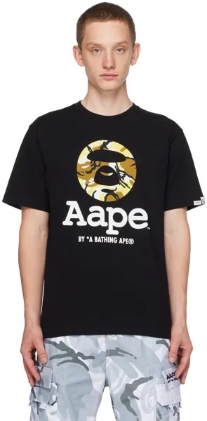 Черная футболка с камуфляжным принтом Moonface AAPE by A Bathing Ape