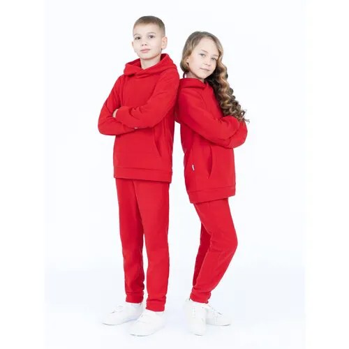 Комплект детский, флисовый,Утенок 7043г(ш),толстовка с капюшоном и брюки на рост 104 см, красный