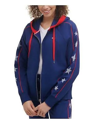 TOMMY HILFIGER SPORT Женский синий свитер с капюшоном и длинными рукавами с логотипом свободного кроя, размер XL