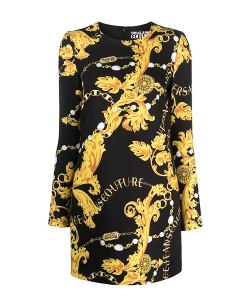 Платье мини с длинными рукавами и узором Baroque Versace Jeans Couture, черный