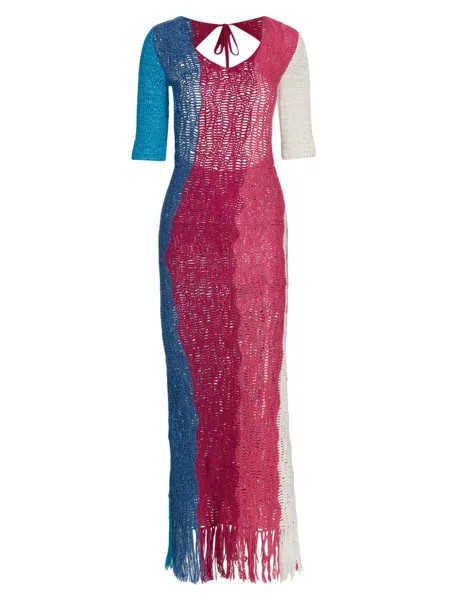 Вязаное крючком платье макси с цветными блоками Alejandra Alonso Rojas, экру