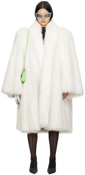 Белое пальто трапециевидной формы из искусственного меха Balenciaga