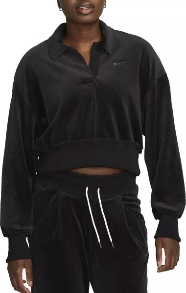 Женская спортивная велюровая футболка-поло Nike, черный