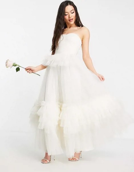 Свадебное платье макси из тюля цвета слоновой кости Lace & Beads Bridal-Белый