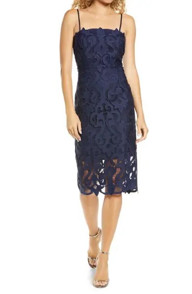 НОВОЕ Коктейльное платье-футляр миди без рукавов Lina темно-синего цвета, 6, МАЛЕНЬКИЙ размер США