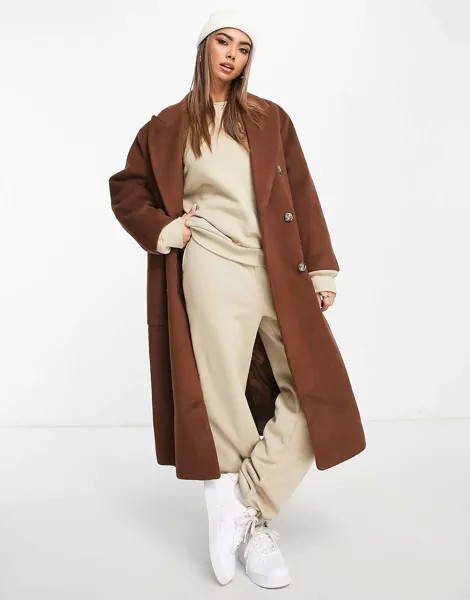 Эксклюзивное коричневое пальто оверсайз сшитое на заказ Pull&Bear