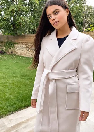 Пальто с запахом и поясом Fashion Union Petite-Белый