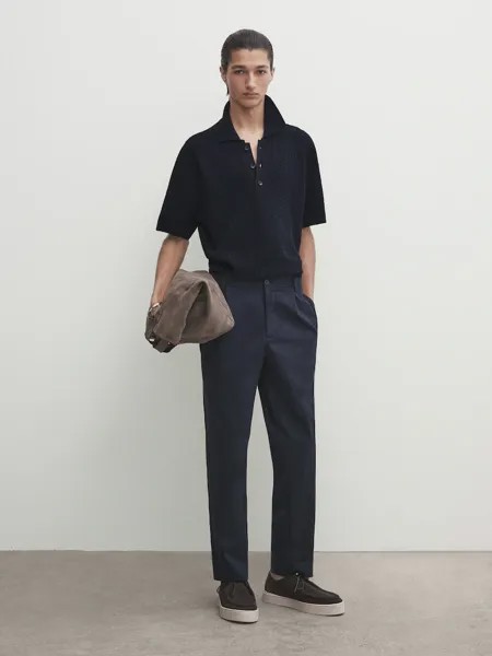 Рубашка поло открытой вязки с короткими рукавами Massimo Dutti, синий
