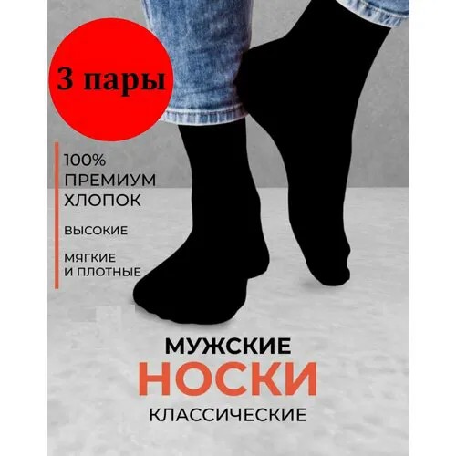 Мужские носки , 3 пары, 3 уп., классические, усиленная пятка, компрессионный эффект, размер 41/46, черный