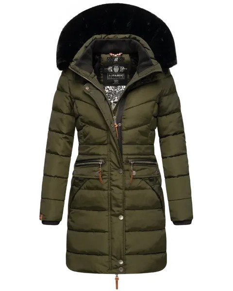 Пуховик Navahoo Steppmantel Paula, цвет Dark Olive with black fur