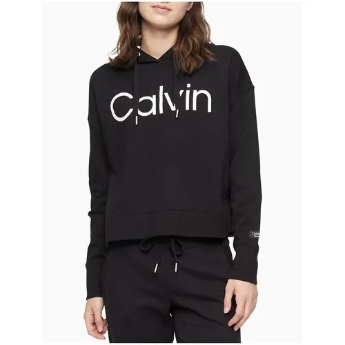 Худи Calvin Klein M черное с белым лого на груди без флиса Performance Eco Terry Boxy Fit Calvin Logo Hoodie