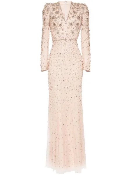 Jenny Packham вечернее платье Celeste с кристаллами, нейтральный цвет