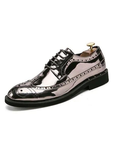 Milanoo Men's Mirror Leather Wingtip Oxfords