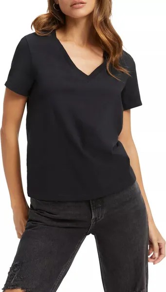 Классическая хлопковая женская футболка Good American с v-образным вырезом, черный