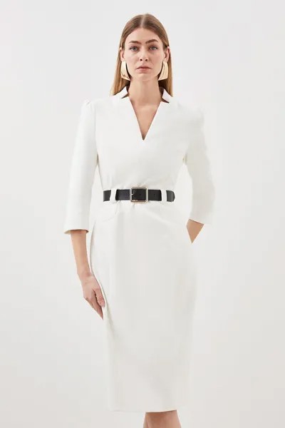 Компактное эластичное платье миди Forever с поясом Karen Millen, белый