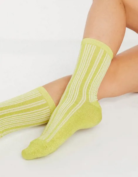Полосатые носки лаймового и белого цвета Selected Femme-Многоцветный