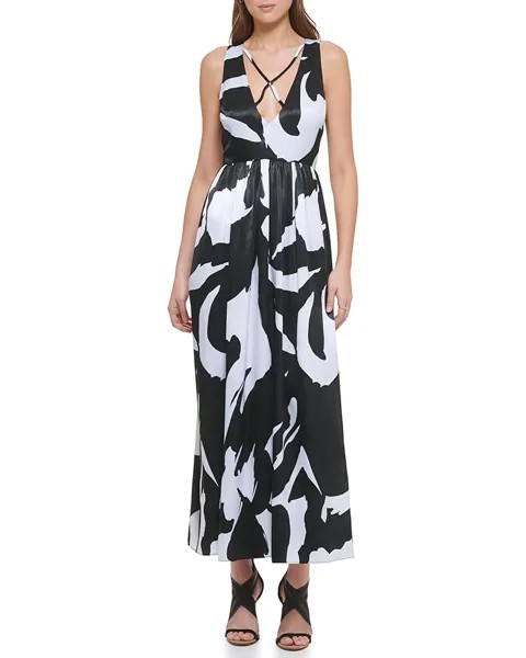 Платье DKNY Sleeveless Printed Maxi, цвет White/Black Multi