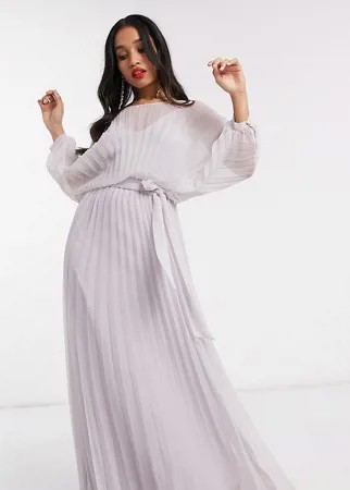 Плиссированное платье макси с поясом ASOS DESIGN Petite-Многоцветный