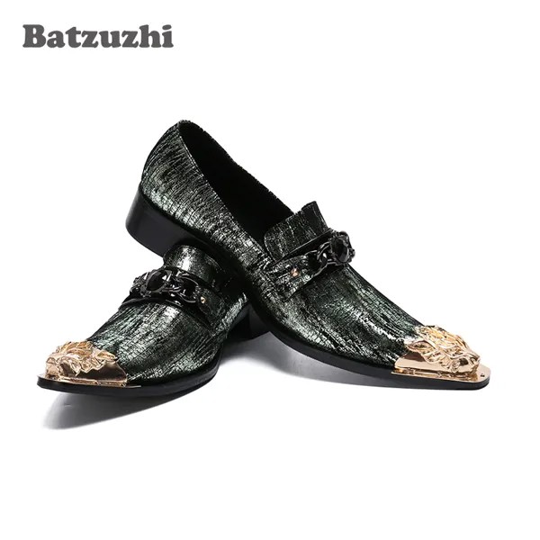 Туфли Batzuzhi мужские кожаные в британском стиле, красивые деловые, вечерние и свадебные туфли, с железным носком, золотистого цвета