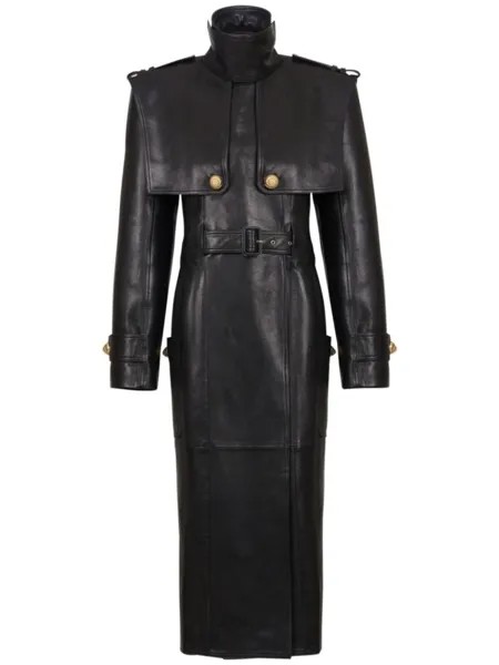Balmain кожаный тренч с поясом, черный