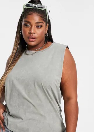 Выбеленная майка цвета хаки с заниженными проймами ASOS DESIGN Curve-Зеленый цвет