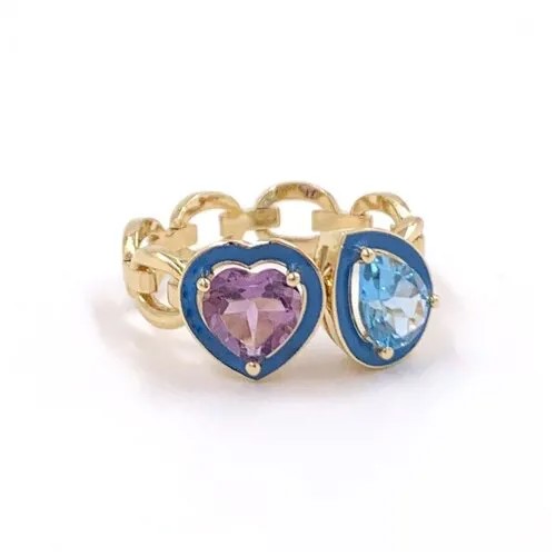 Кольцо Crystal Merchant, желтое золото, 585 проба, аметист, топаз, размер 16, желтый, золотой