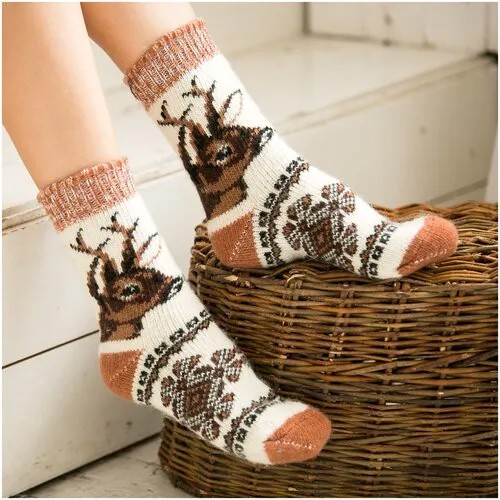 Носки Бабушкины носки, размер 35-37, белый, бежевый, коричневый