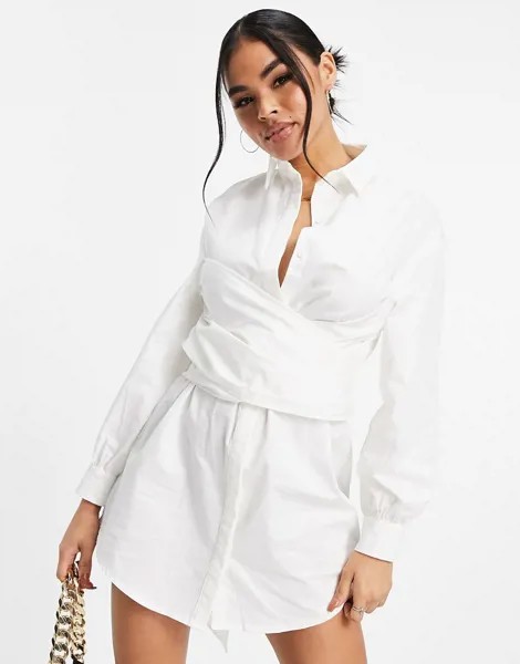 Белое платье-рубашка в стиле oversized с завязкой на талии Saint Genies-Белый